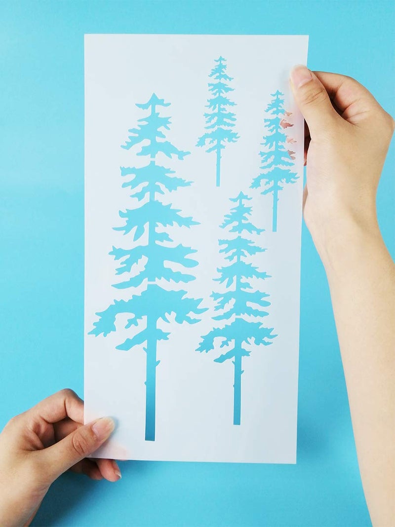 CODOHI Tree Stencils, Tall Pine Fir Tree Cypress Cedar Fall Wall Stencil 3 Packs for Painting on Wood Furniture Canvas Home Decor Crafts Trees Reusable Mylar Stencils 6"x12" - Image 3